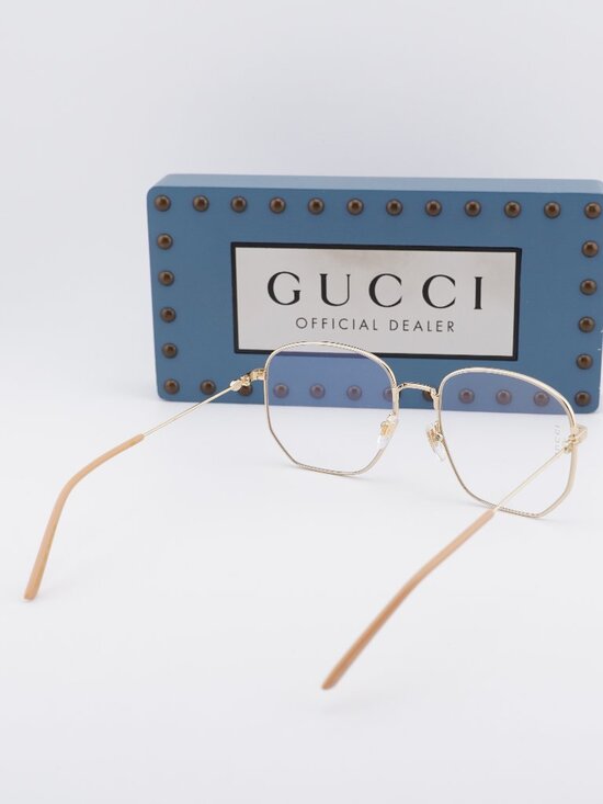 Gucci GG0396S 001 Square Sunglasses - Gold / Transparent